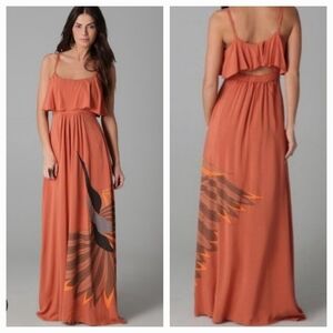 FREE PEOPLE Burnt Orange Thin Straps Flocks Of Birds Sienna Maxi Dress XS